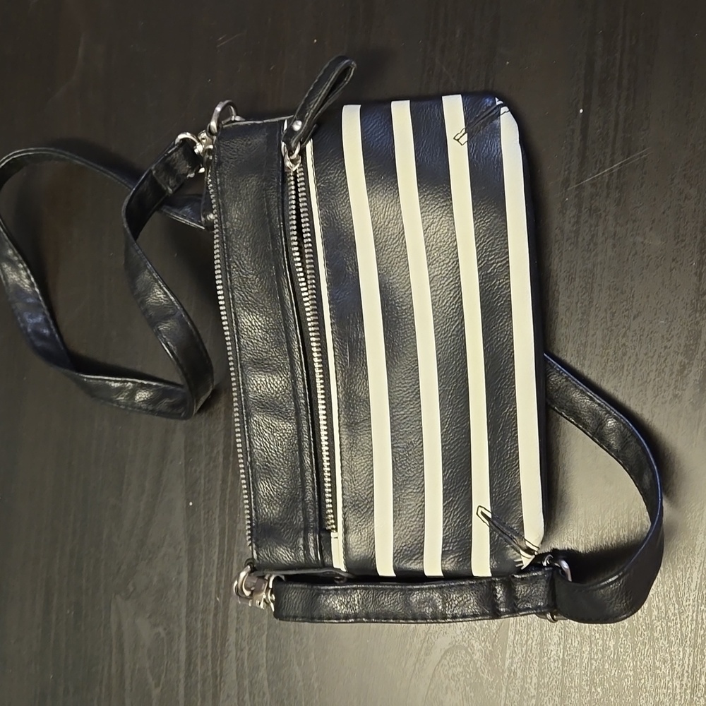 Merona Crossbody Black White Striped Handbag